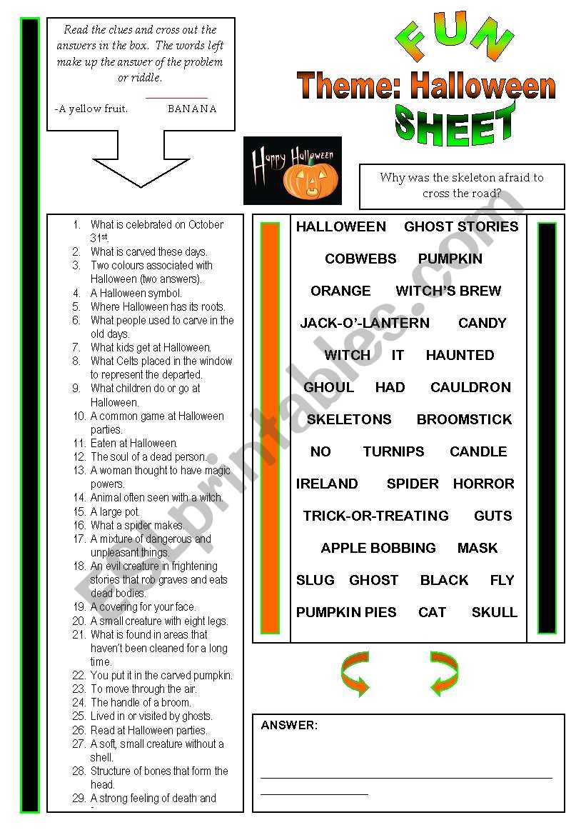 Fun Sheet Theme: Halloween worksheet