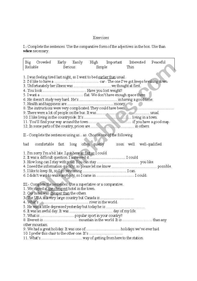 exercises comparative and superlative 