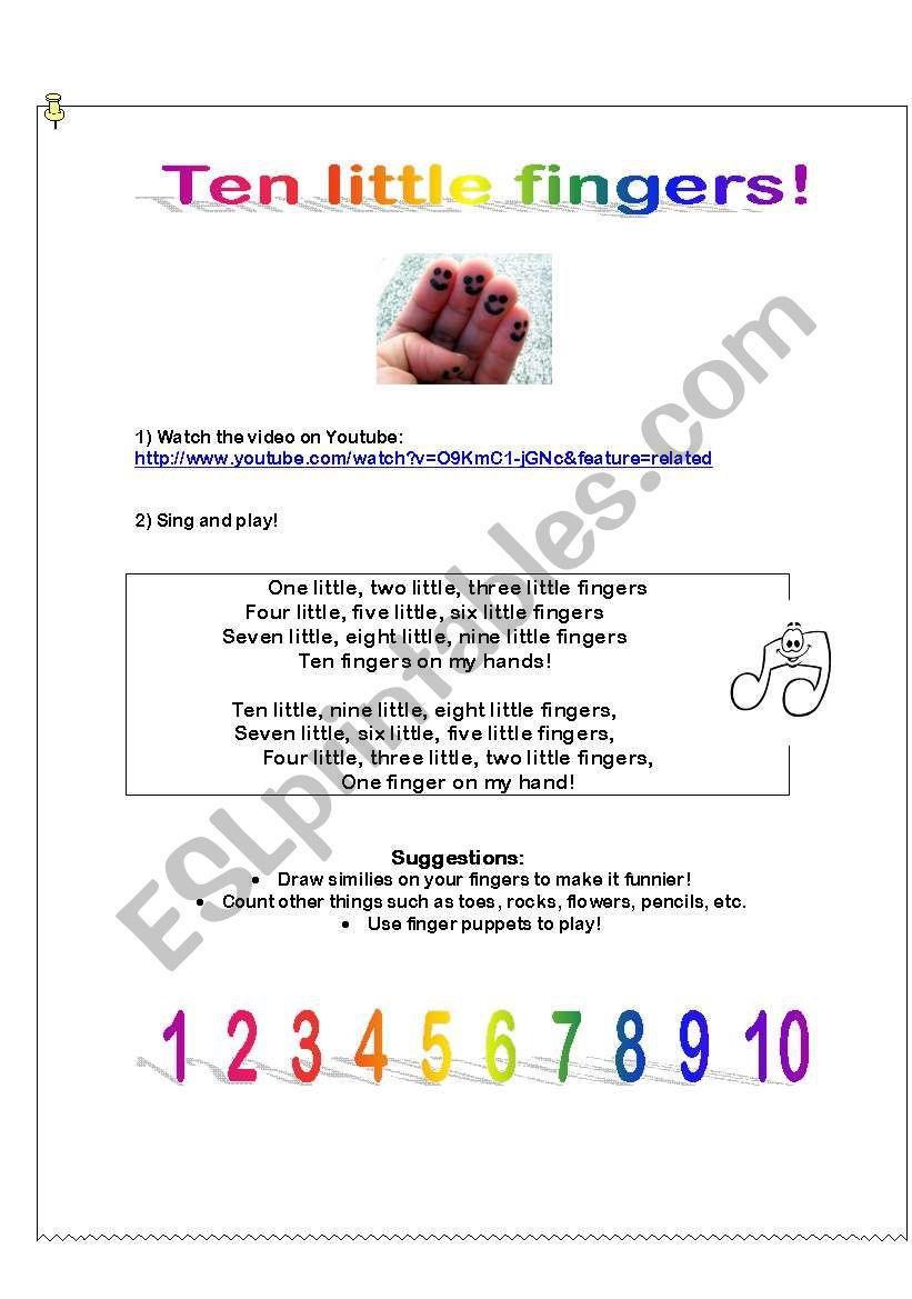 Ten little fingers  worksheet