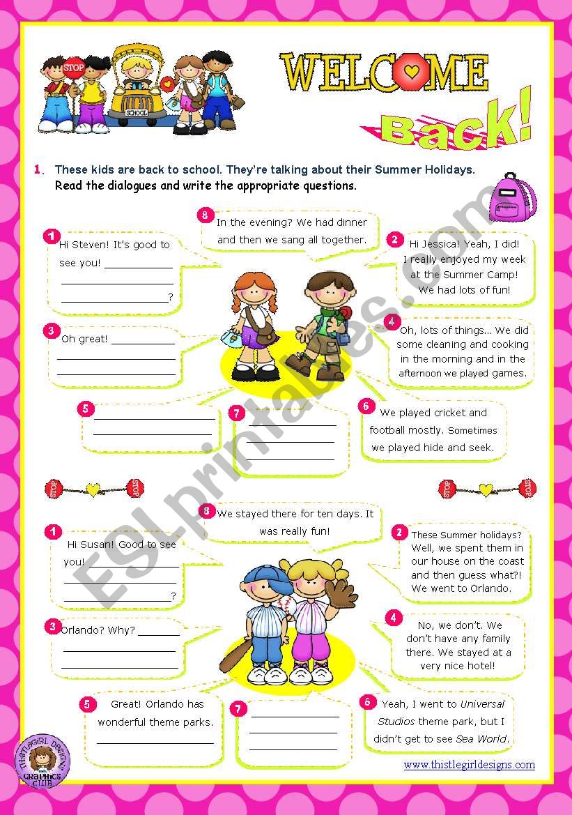 Back to school  -  Summer Holidays: asking questions (1/2)