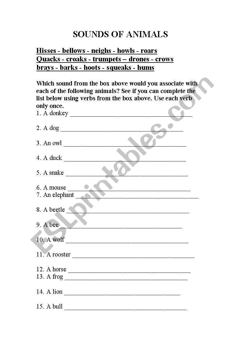 SOUNDS OF ANIMALS worksheet