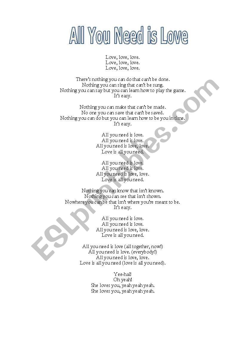 All You Need is Love ~ Lyrics worksheet