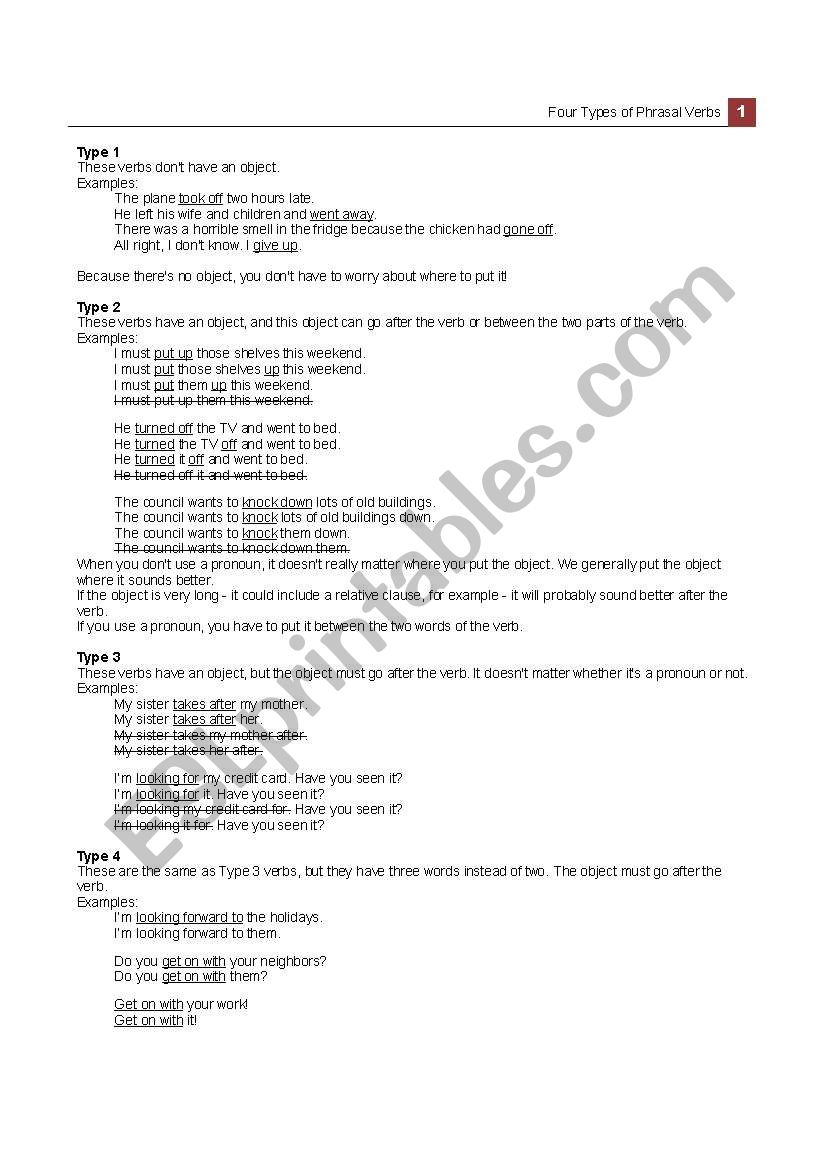 Phrasal Verb Types worksheet