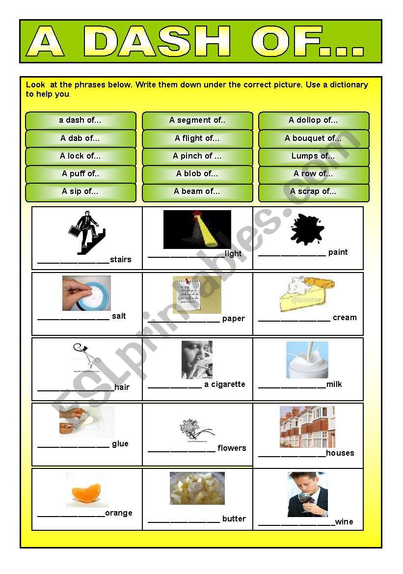 A dash of... worksheet