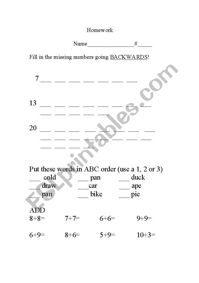 count backwards/mixed review worksheet