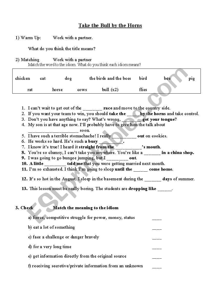 Take the Bull by the Horns worksheet