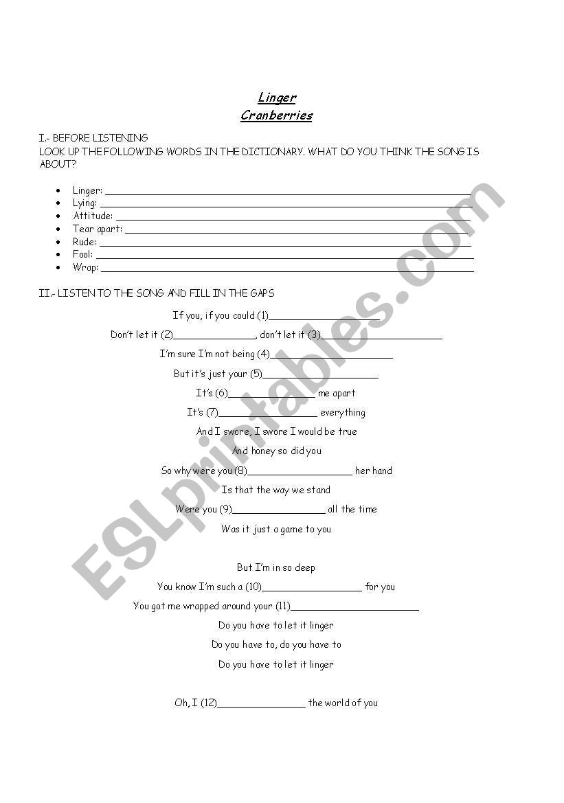 Linger - The Cranberries worksheet