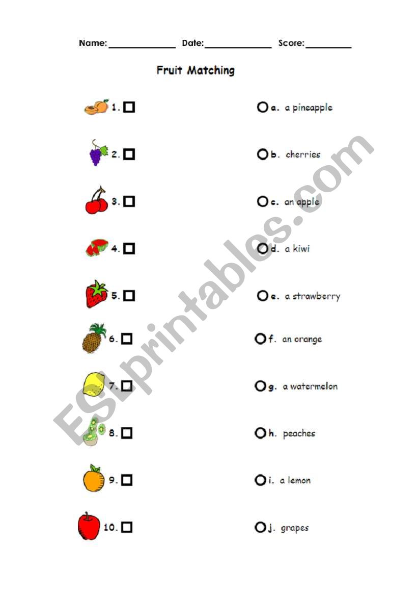 Fruit Matching worksheet