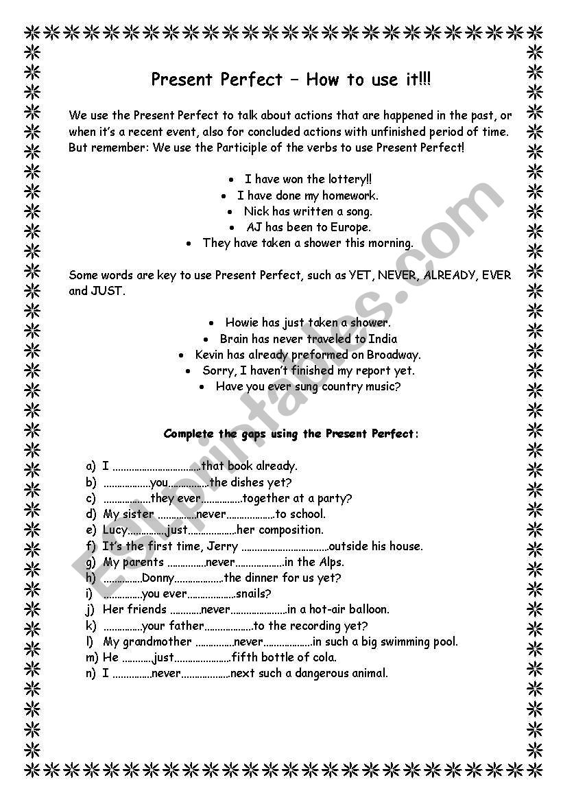 Present Perfect Explanation  worksheet