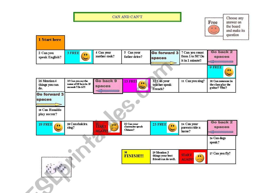 Can and cannot board game worksheet