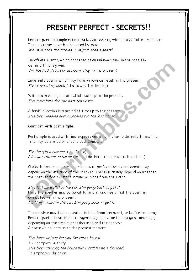 Present Perfect - Secrets worksheet