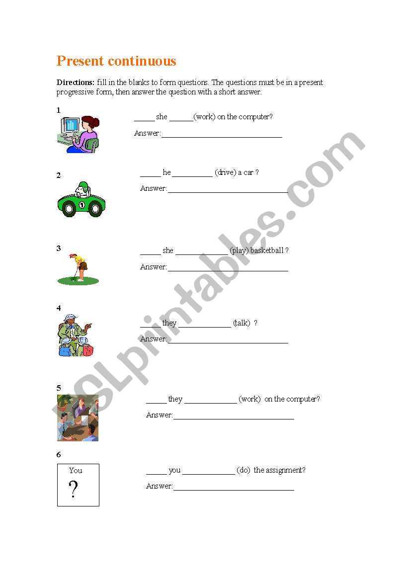 present continuous sentences and questions