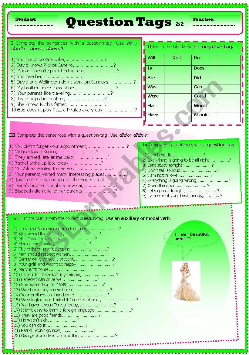 QUESTION TAGS 2/2 worksheet