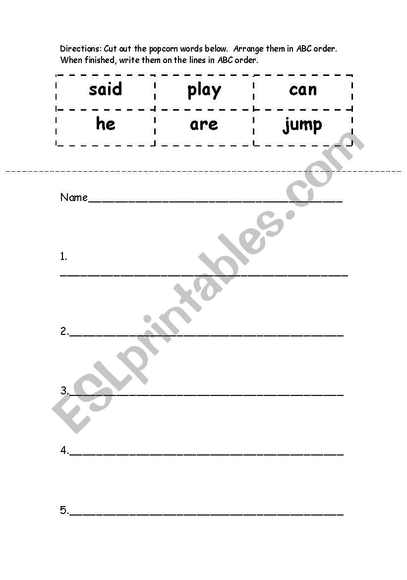 ABC order worksheet