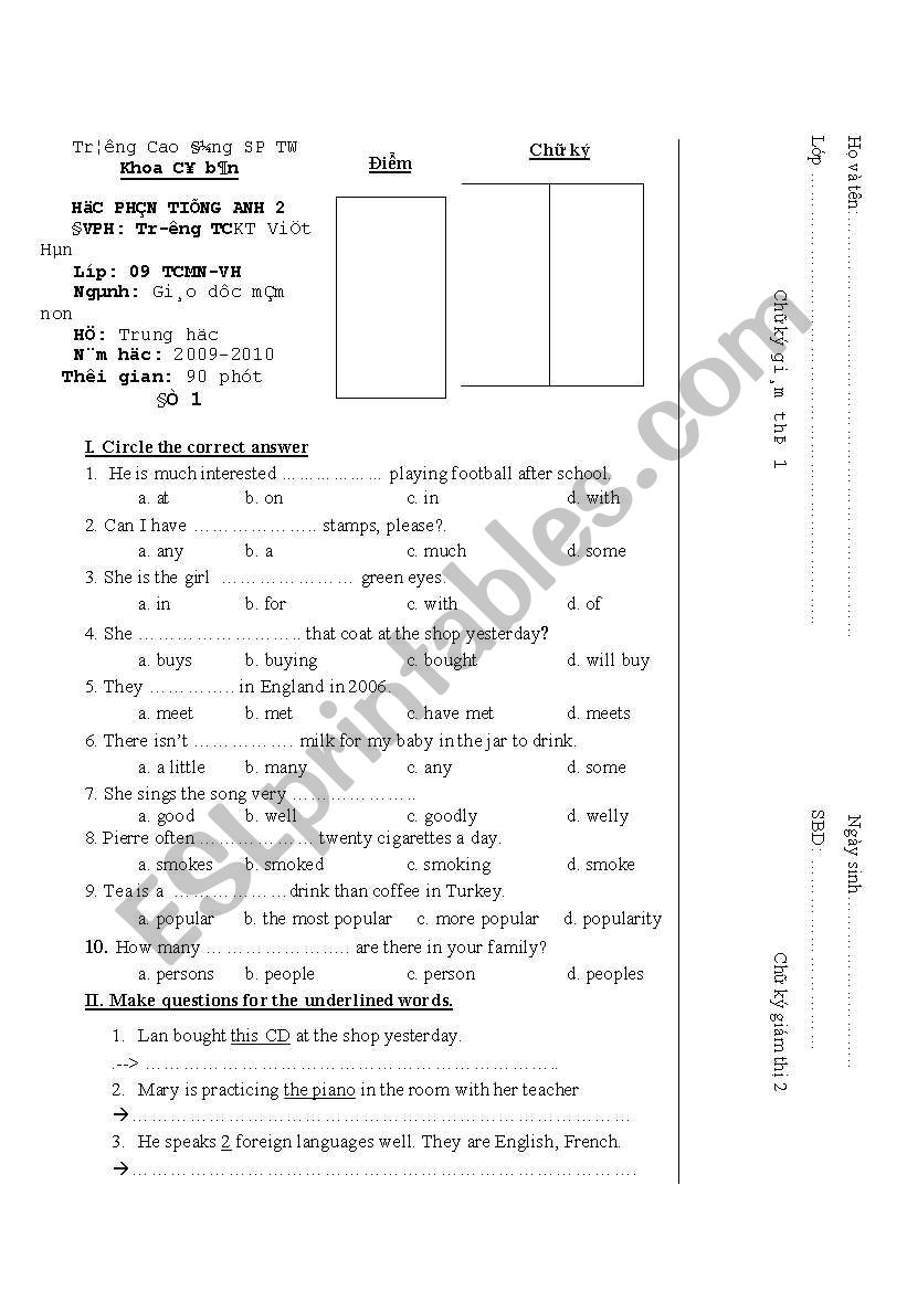 Test  worksheet