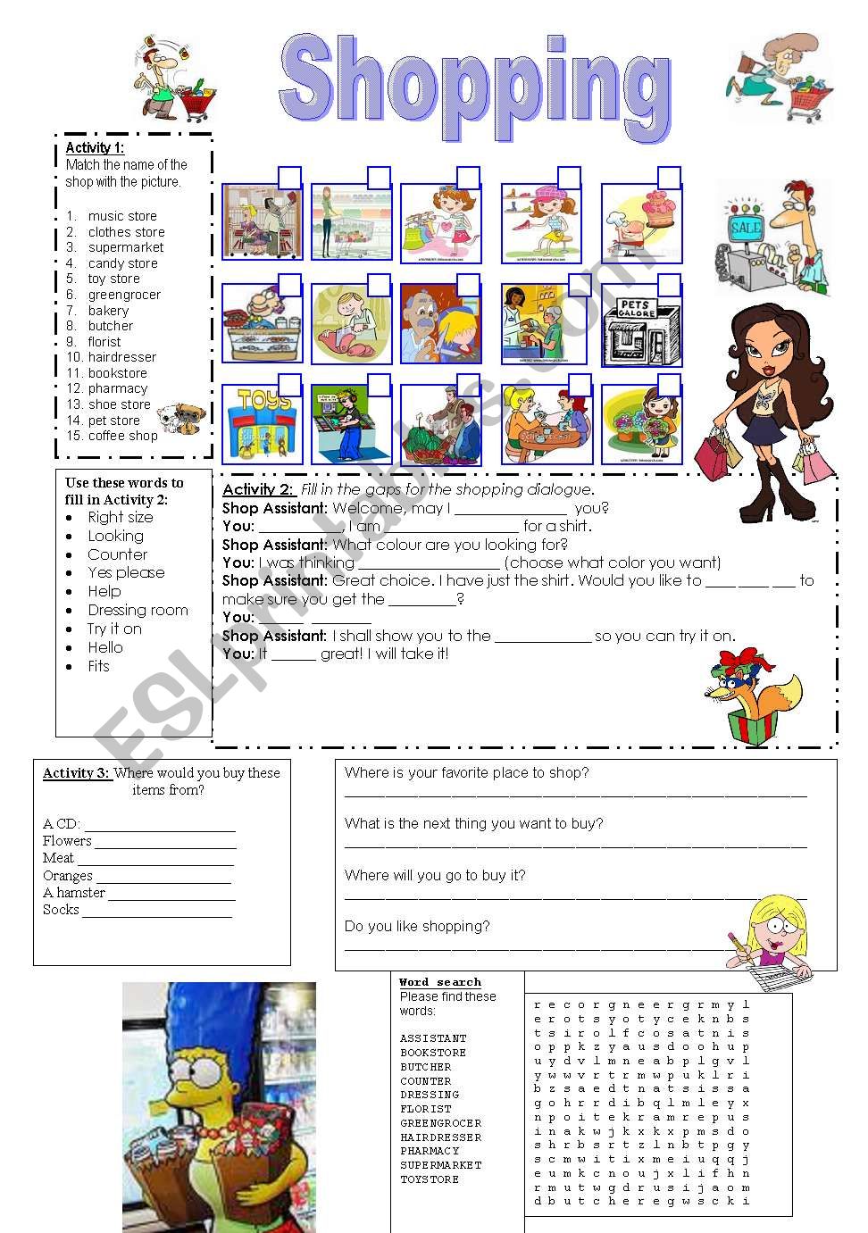 Shopping worksheet