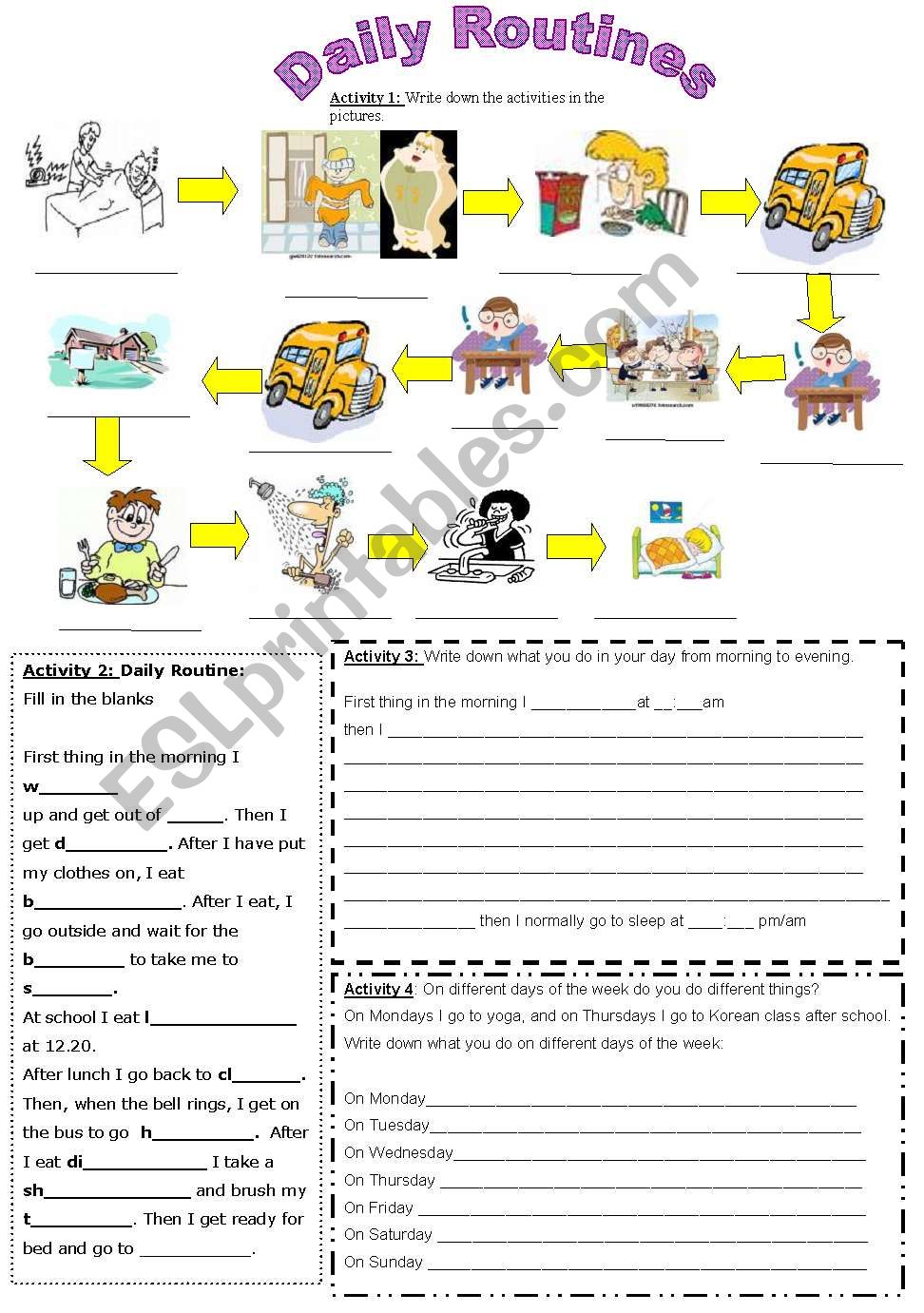 Daily Routines worksheet