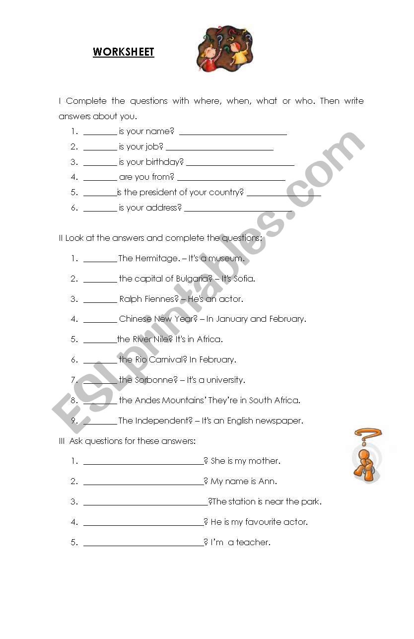 wh questions worksheet