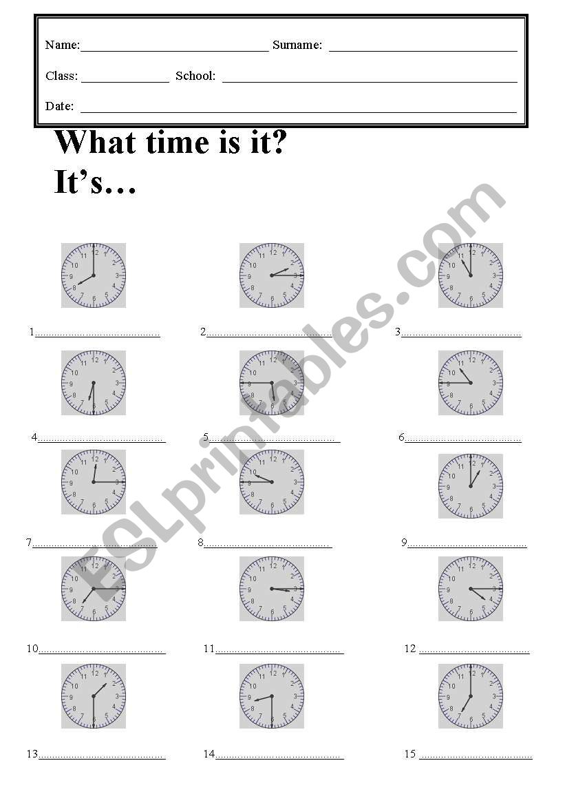 What time is it? worksheet