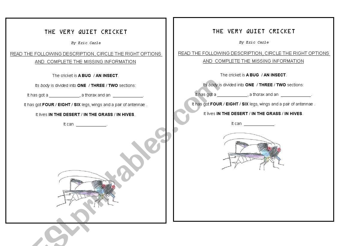 The Very Quiet Cricket worksheet