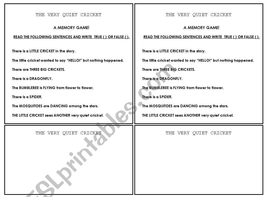The Very Quiet Cricket True or False Activity