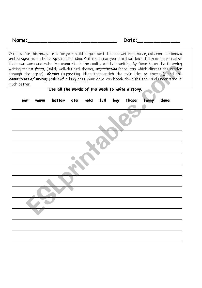 Story writing worksheet