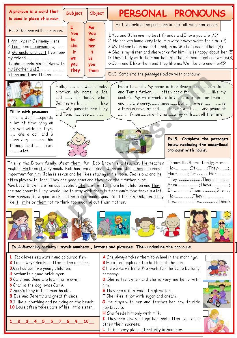 Personal pronouns worksheet