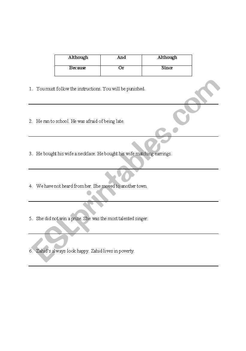 conjunctions worksheet