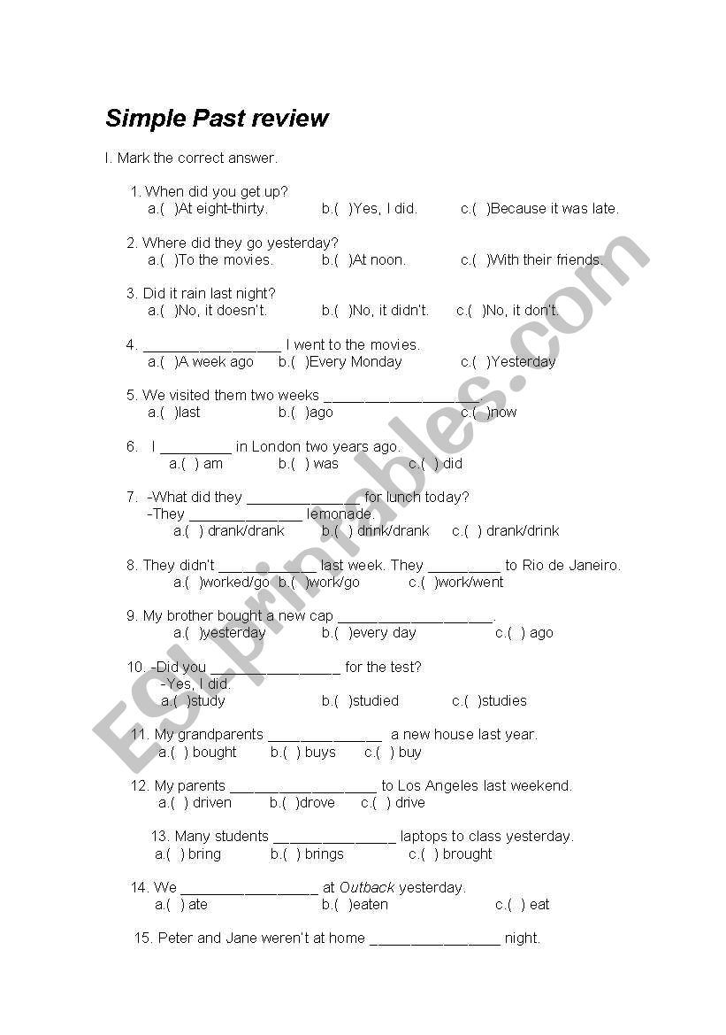 simple past review worksheet