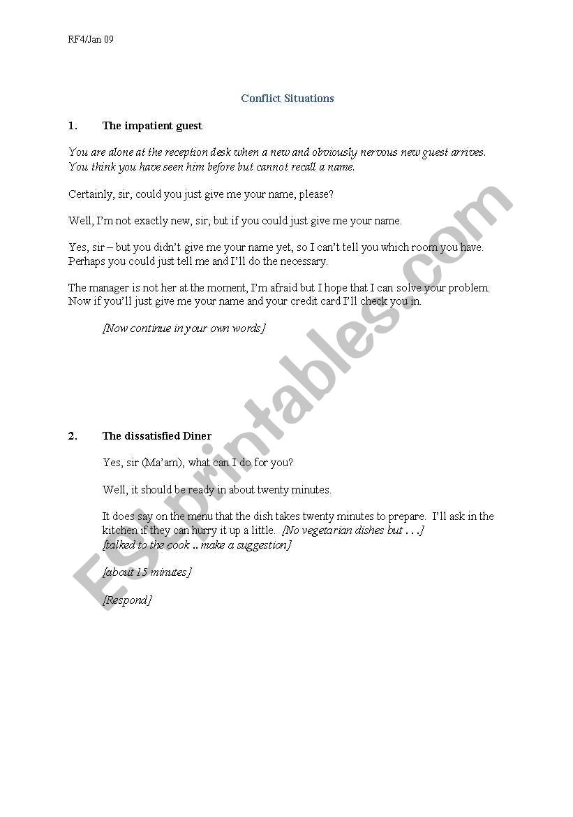 Conflict situations worksheet