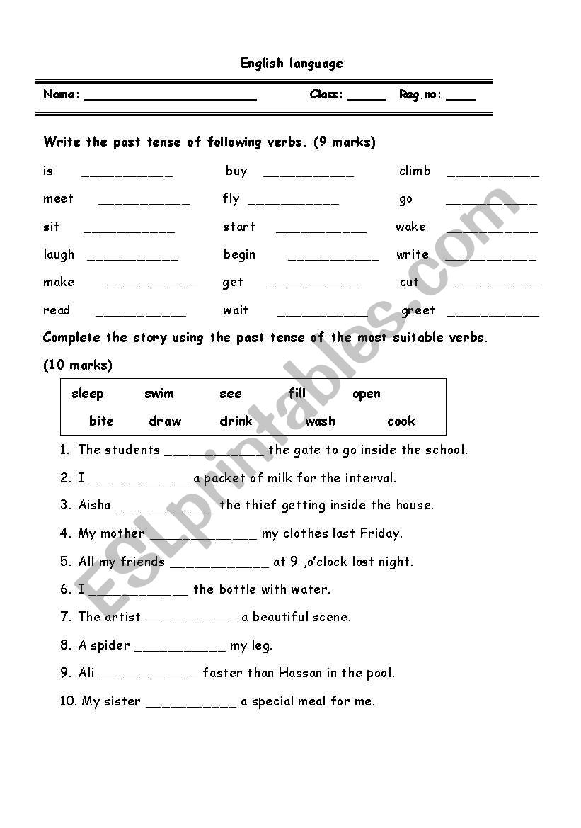 past tense worksheet