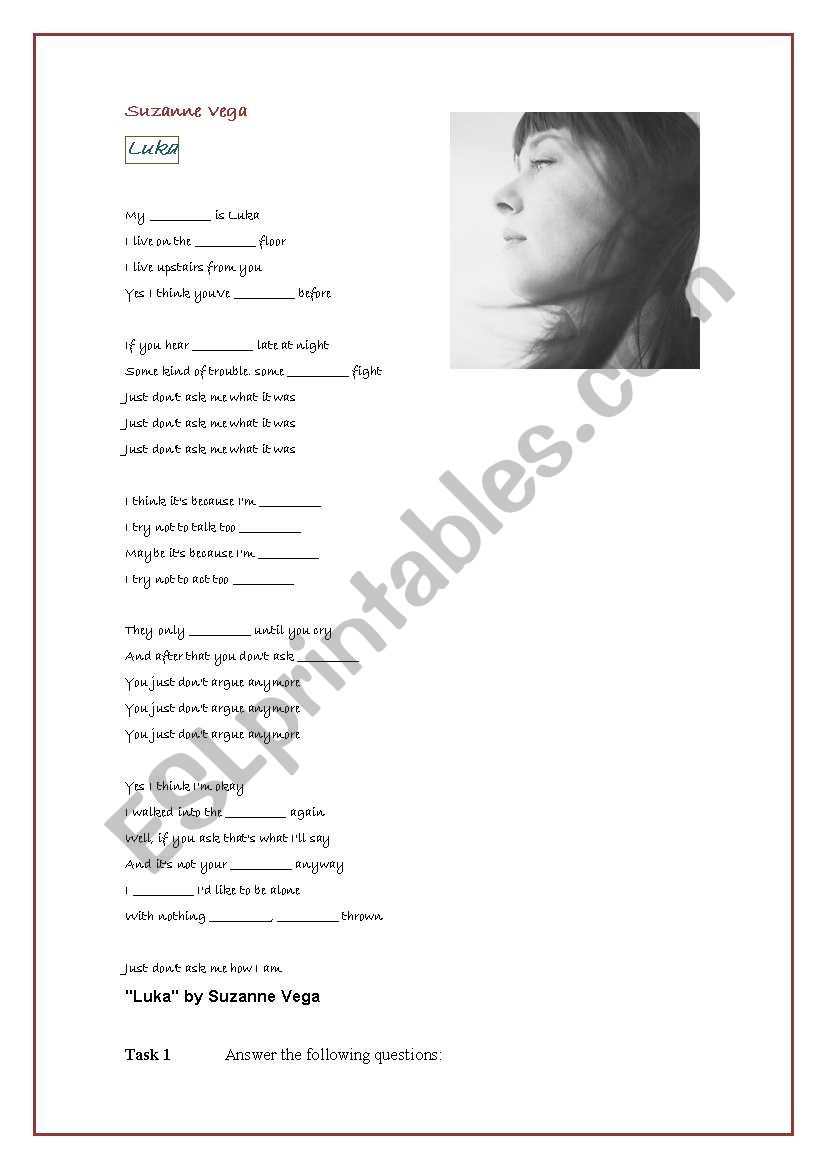 Song: Luka by Suzanne Vega - comprehension and discussion activities