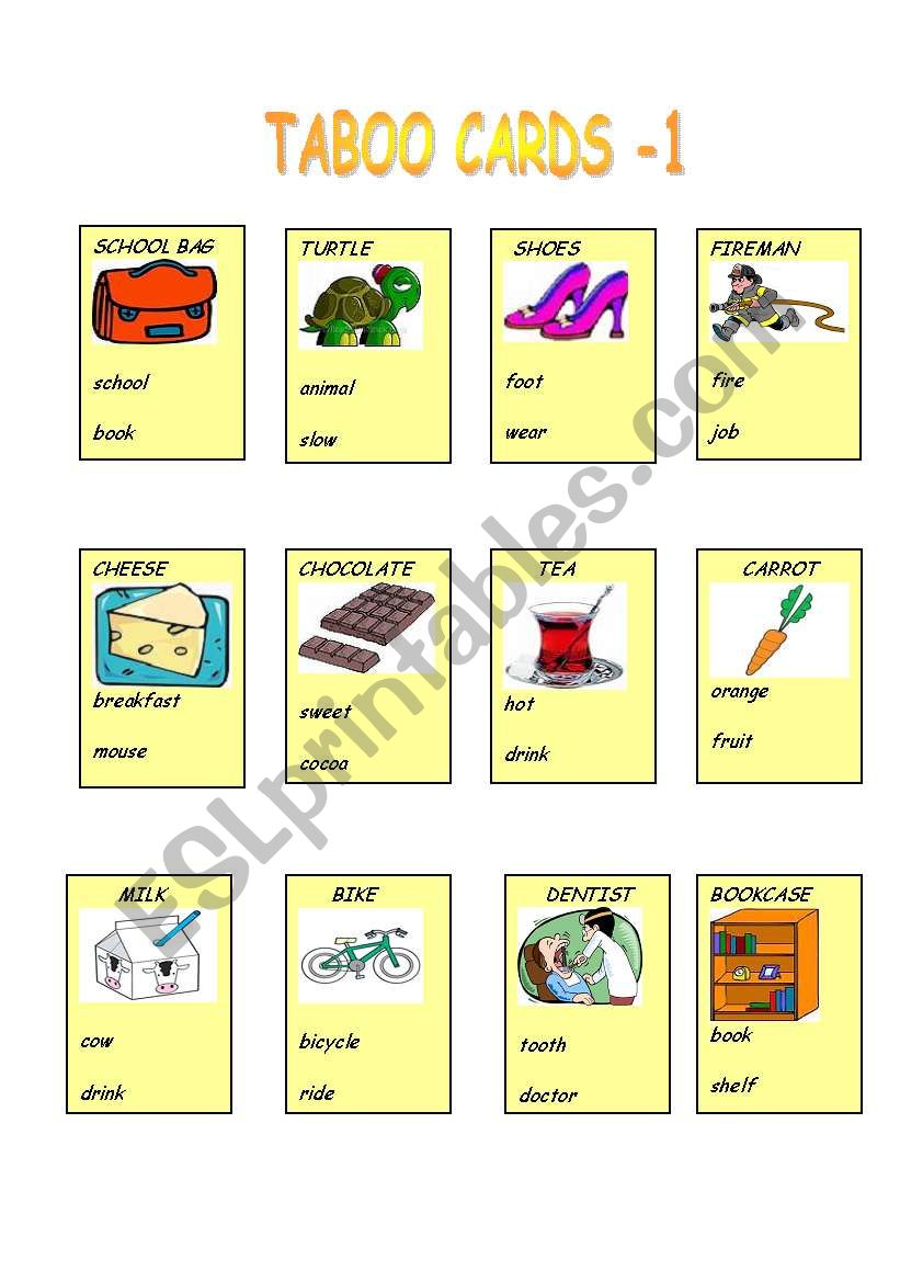 TABOO CARDS PART-1 worksheet