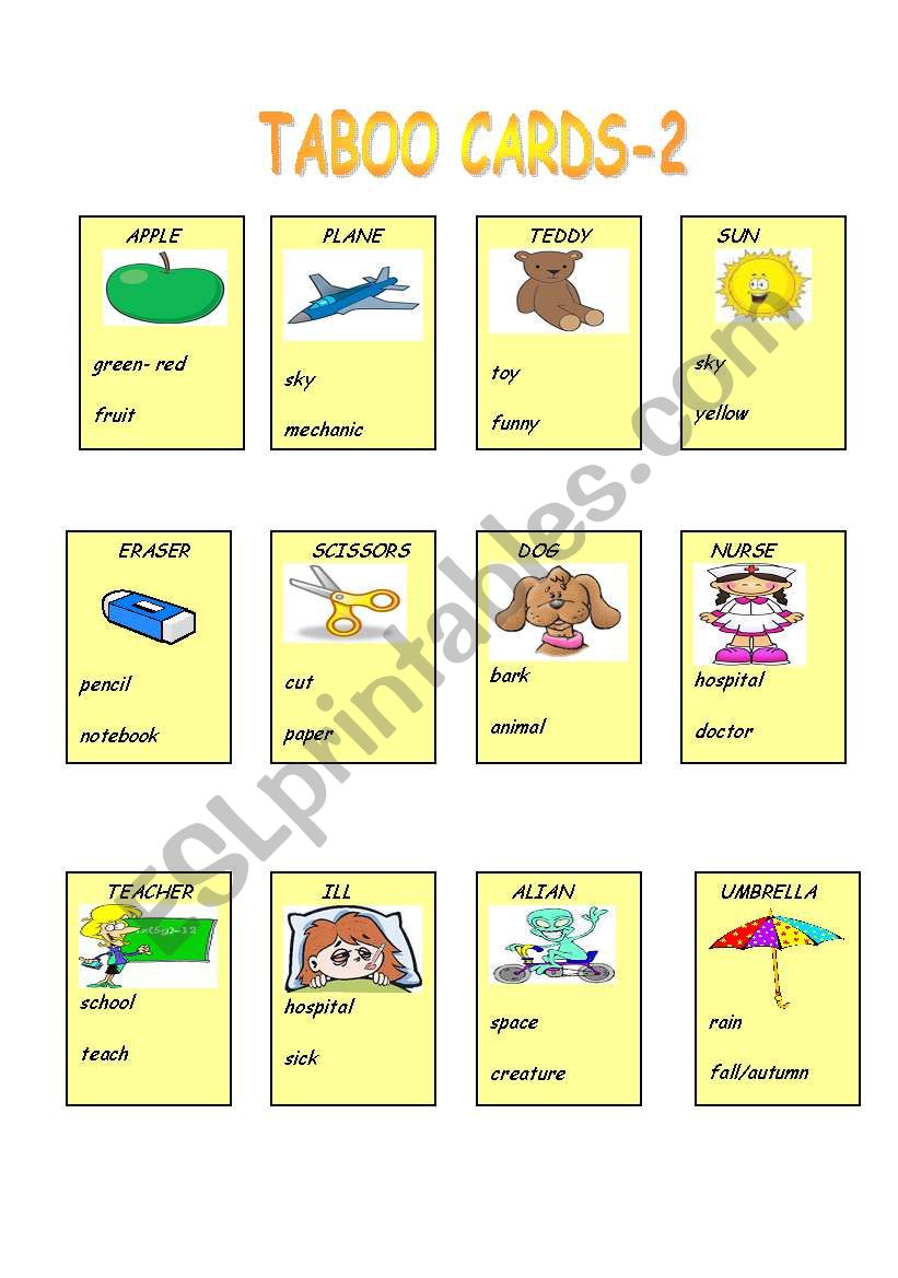 TABOO CARDS PART -2 worksheet