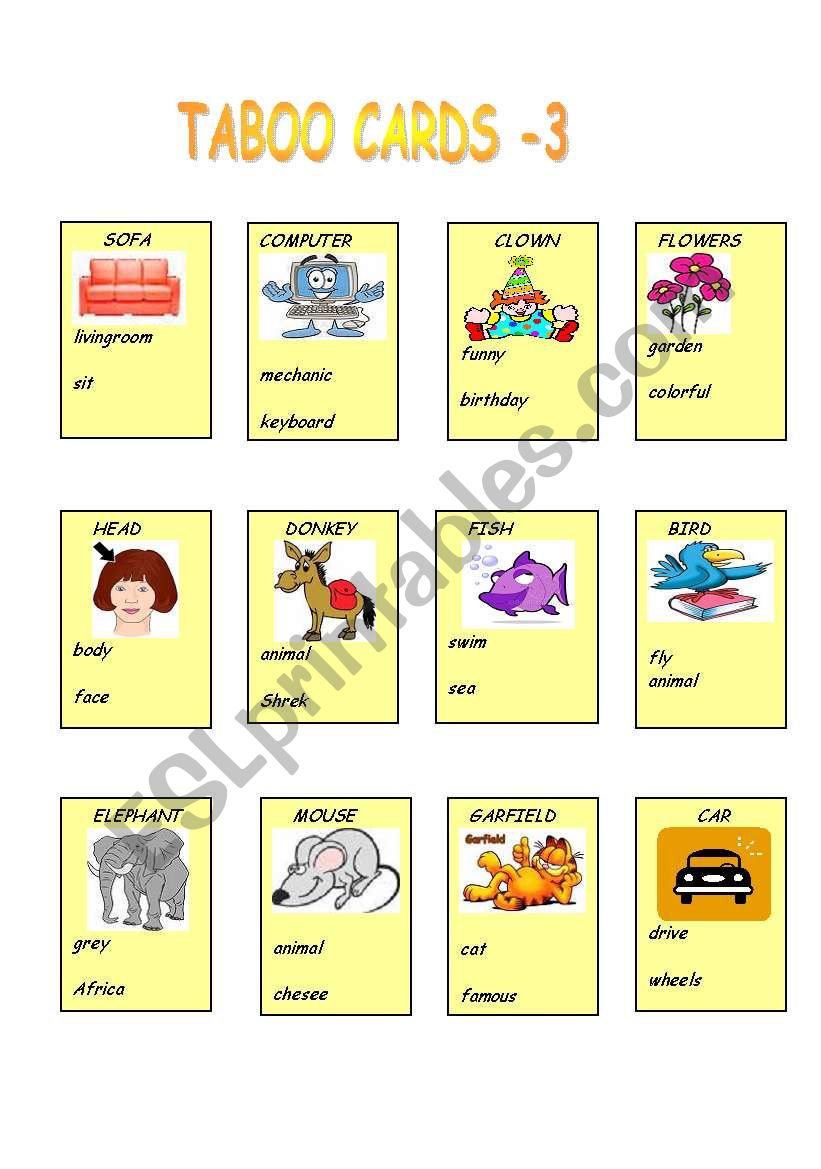 TABOO CARDS PART-3 worksheet