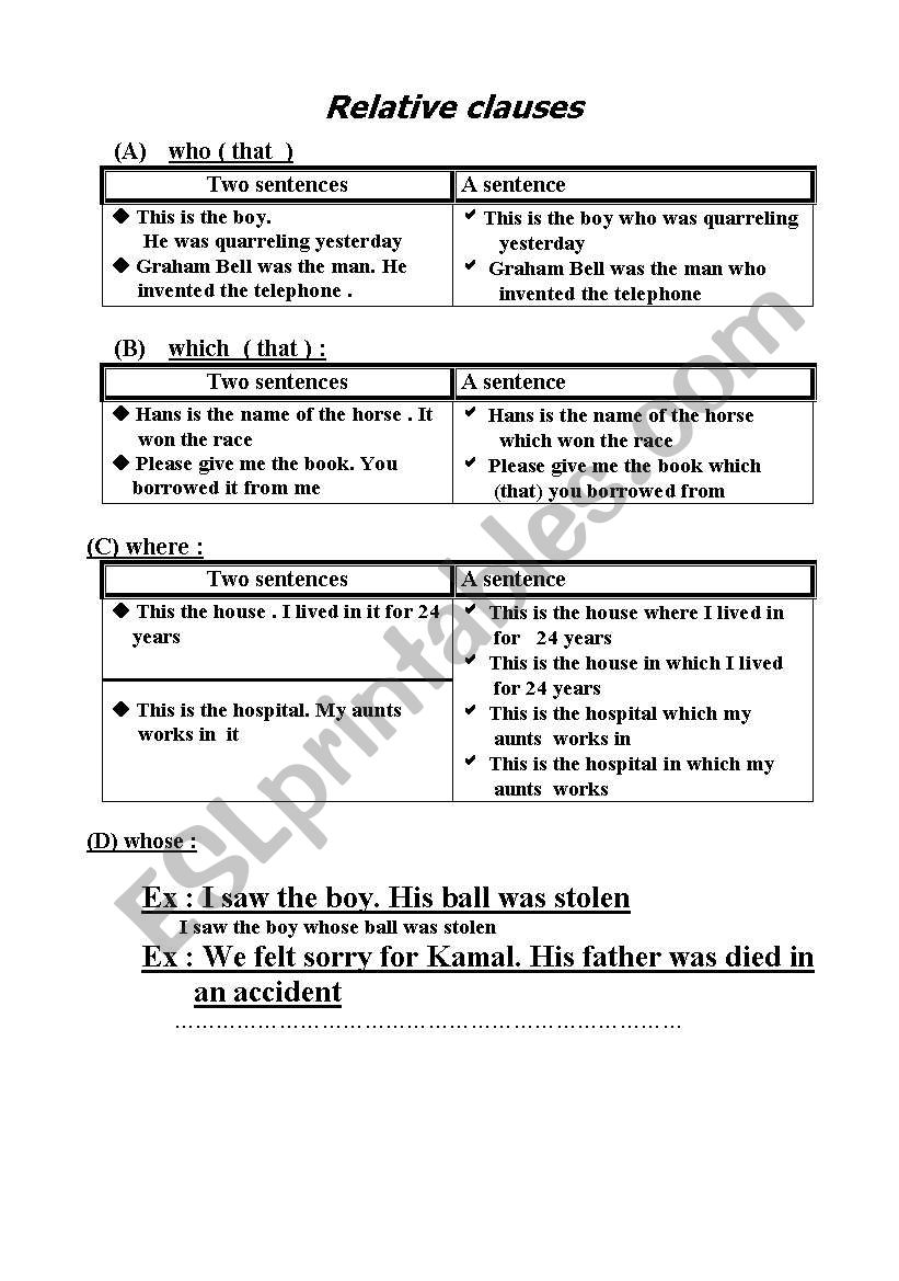 relative clauses  worksheet