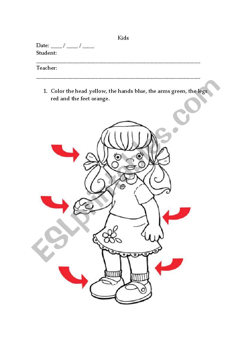 Body parts for kids worksheet