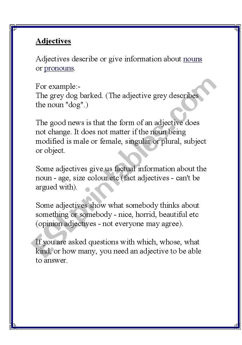 Adjectives worksheet