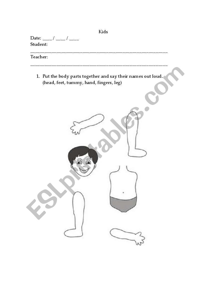 body parts worksheet