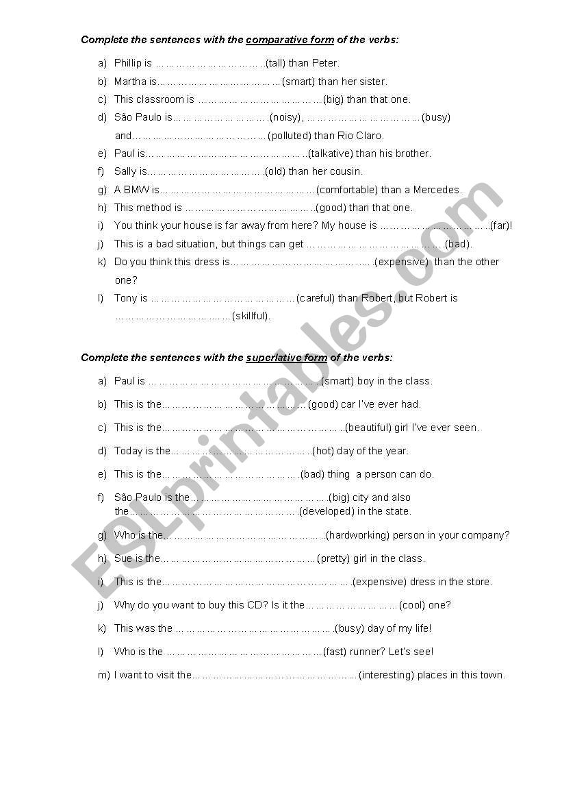 Comparative and Superlatives worksheet