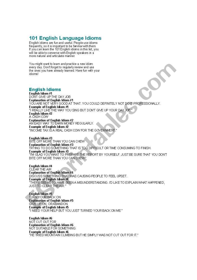 Idioms  worksheet