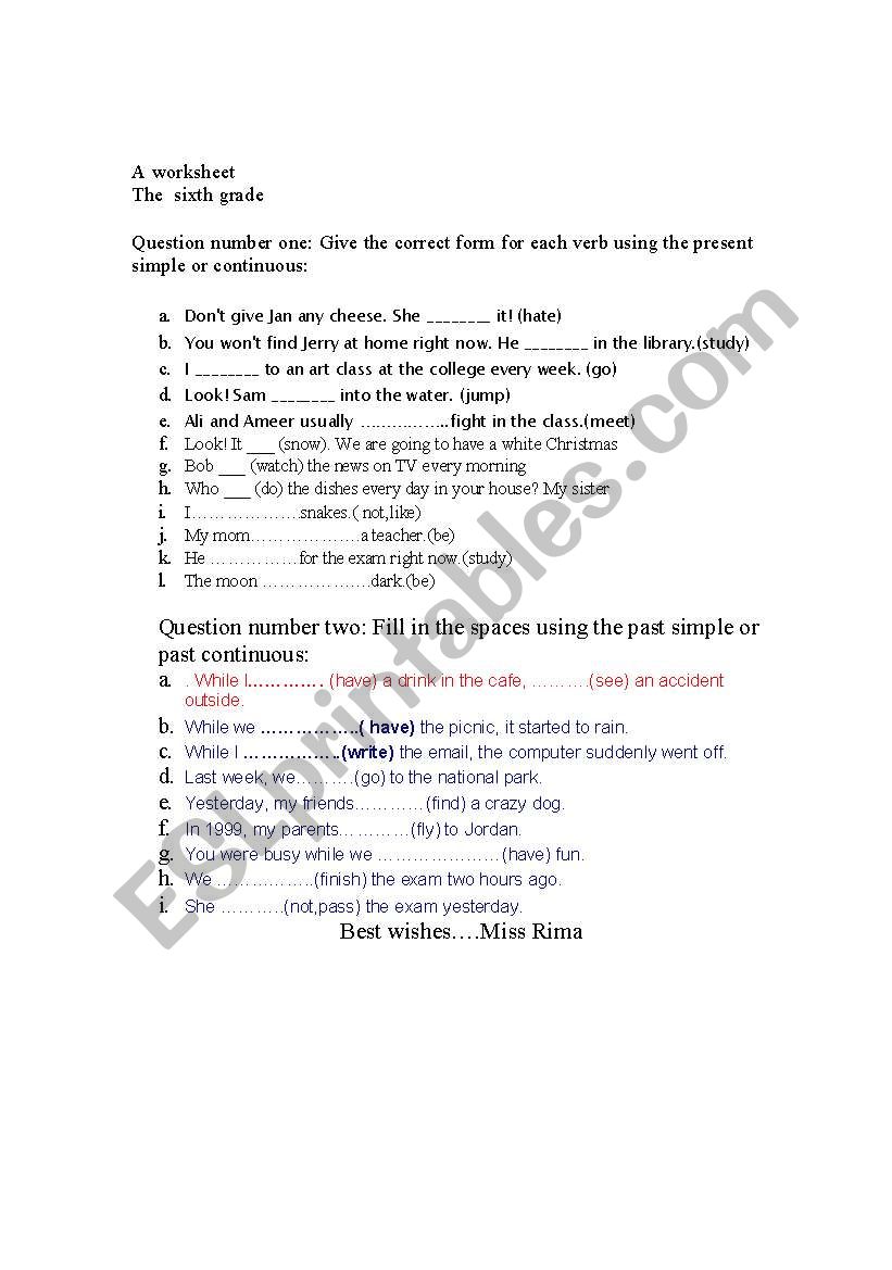 The tenses worksheet