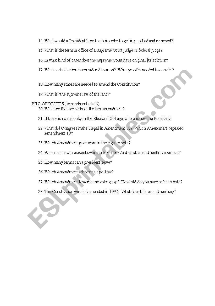 Constitution scavenger hunt worksheet