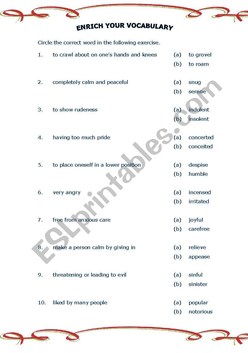 Enrich your Vocabulary worksheet