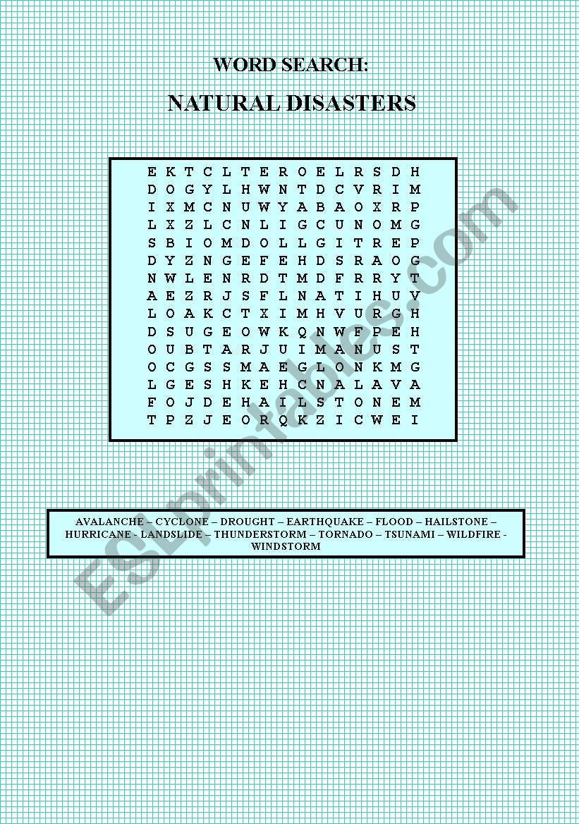 WORD SEARCH: NATURAL DISASTERS