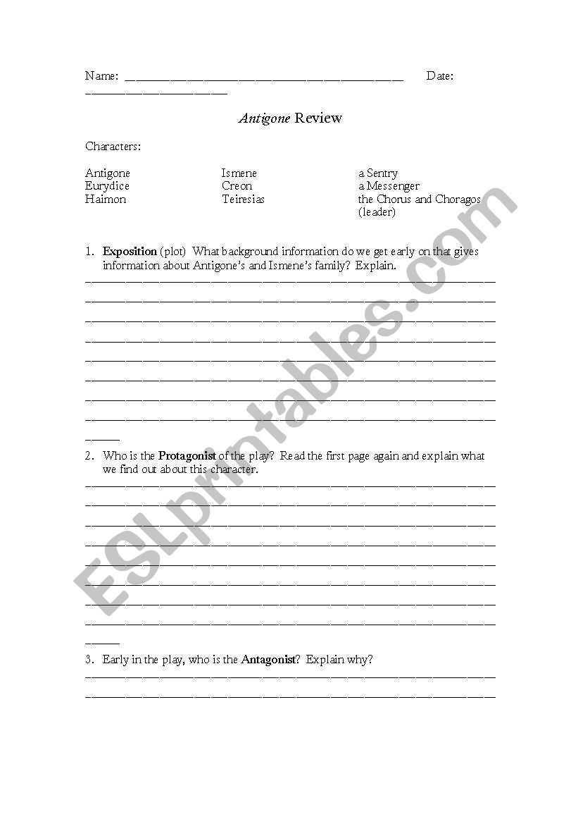 English Worksheets Antigone Review Packet