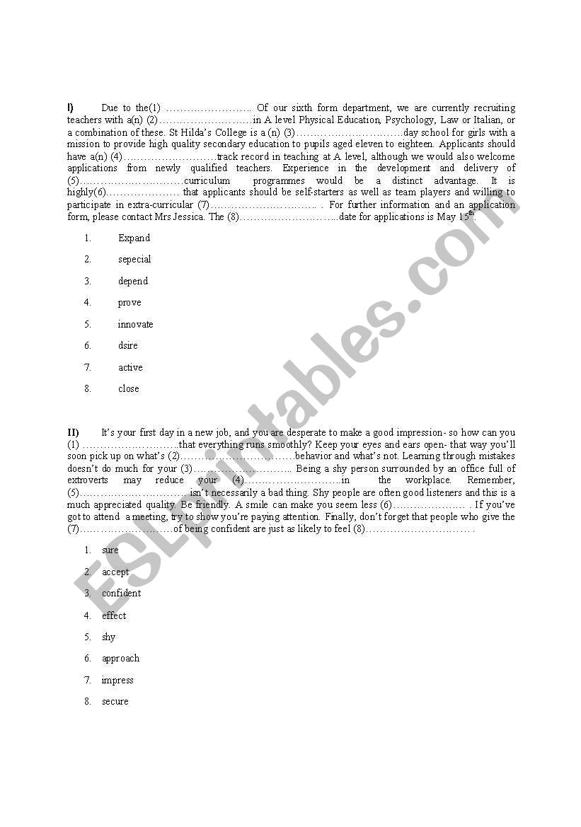word formation worksheet