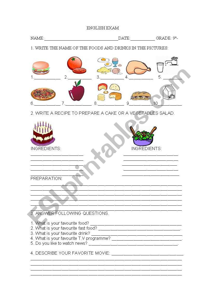 food vocabulary worksheet