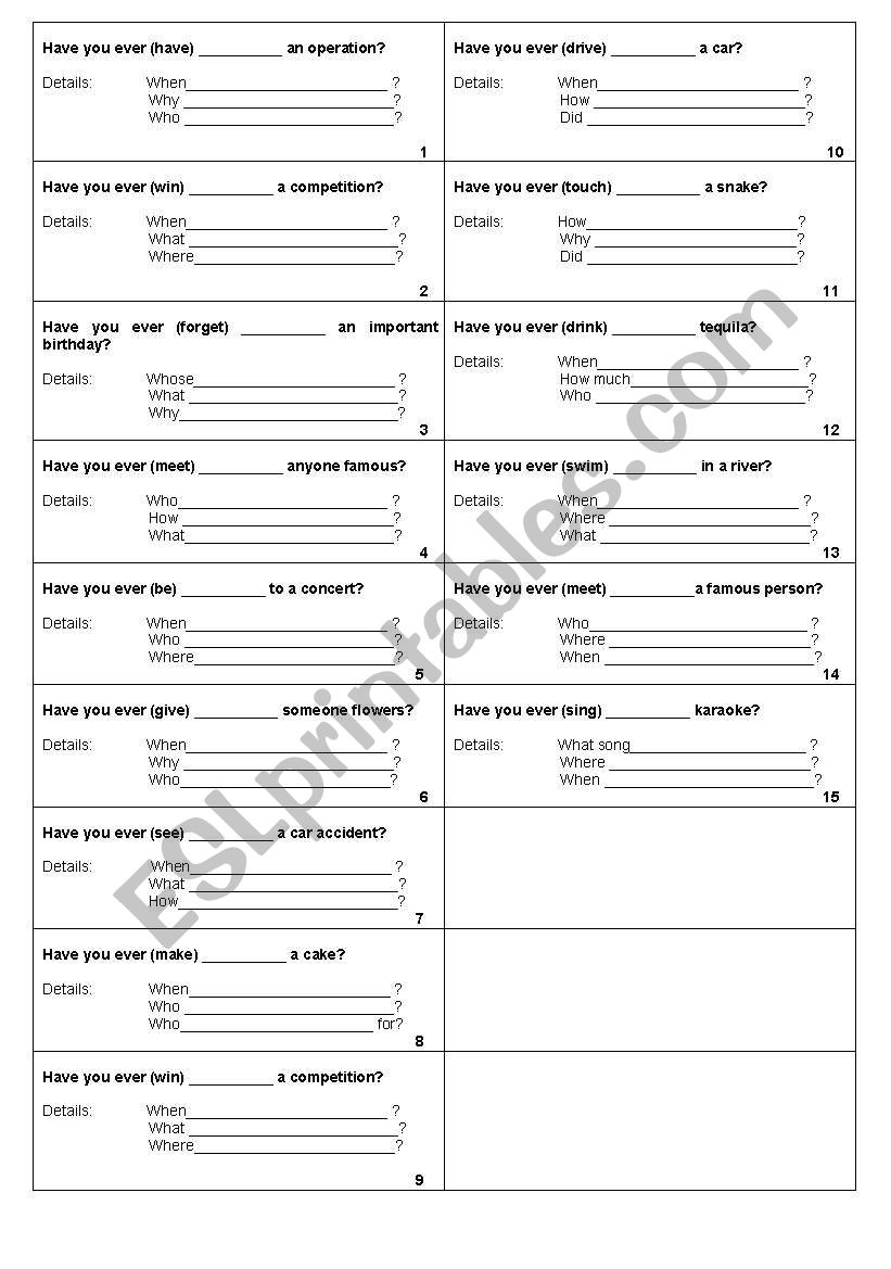 have you ever...? worksheet