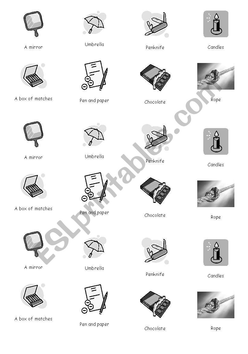 survival objects worksheet